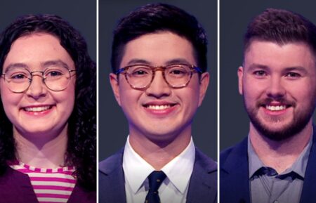 (from left) Jeopardy! players Romy Negrin, Brendan Liaw, and Sam Macken on Wednesday, May 22