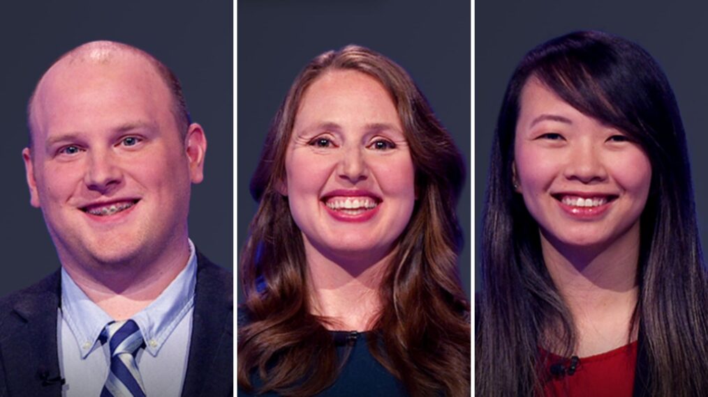 (from left) Jeopardy! players Tyler Griffith, Judith Friedman, Jackie Yang, on Tuesday, May 27, 2025