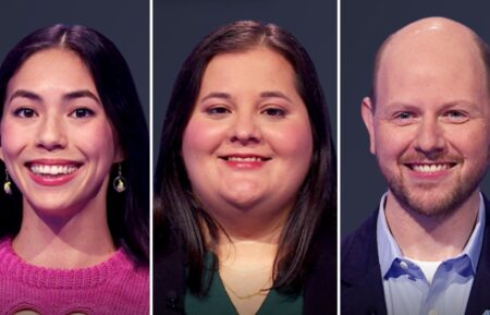 Jeopardy players (from left) Michell Tsai, Sarah Gillis, and Dan Moren