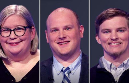 (from left) Jeopardy! contestant Alice Welch, Tyler Griffith, and Thomas Sweeney on May 28, 2025