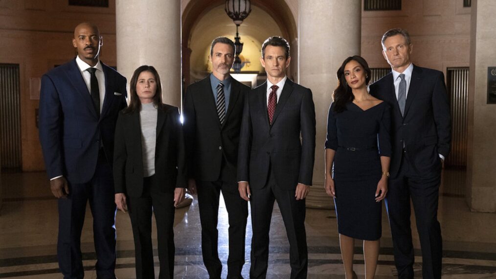 Mehcad Brooks as Detective Jalen Shaw, Maura Tierney as Lieutenant Jessica Brady, Reid Scott as Detective Vincent Riley, Hugh Dancy as A.D.A. Nolan Price, Odelya Halevi as A.D.A. Samantha Maroun, Tony Goldwyn as District Attorney Nicholas Baxter — 'Law & Order' Season 24