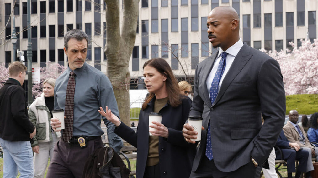 Reid Scott as Detective Vincent Riley, Maura Tierney as Lieutenant Jessica Brady, Mehcad Brooks as Detective Jalen Shaw in the 'Law & Order' Season 24 finale