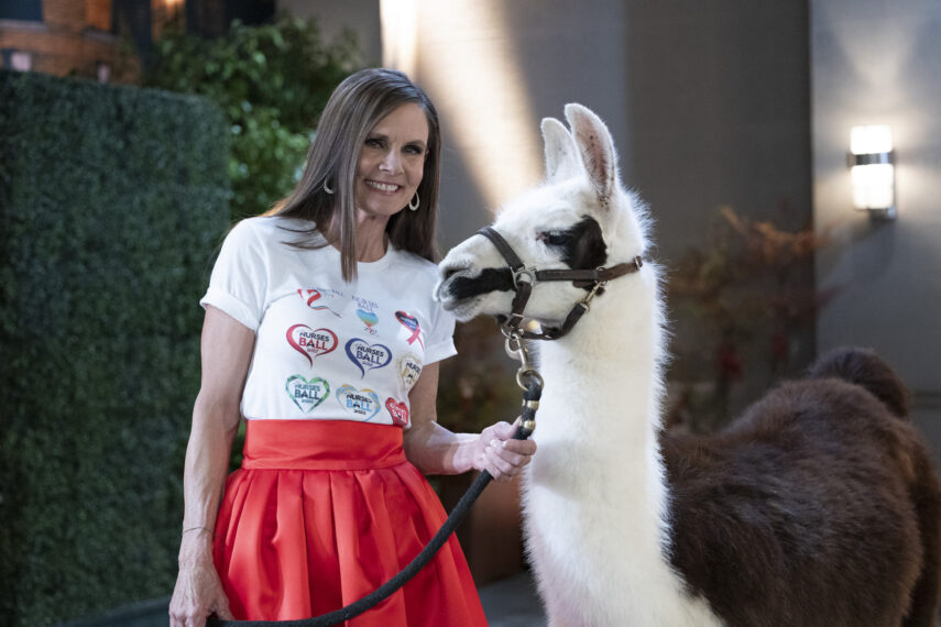 Lynn Herring with a llama on 'General Hospital' Nurses Ball 2025