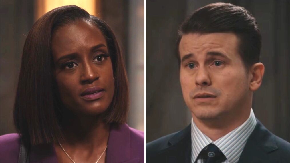 Skye P. Marshall as Olympia and Jason Ritter as Julian in the 'Matlock' Season 1 finale