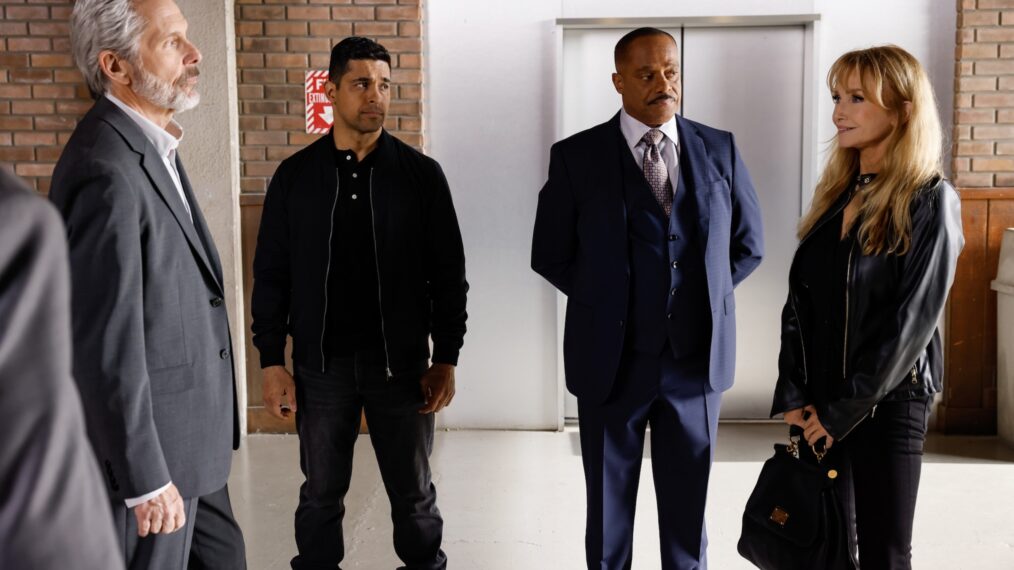 Gary Cole as NCIS Special Agent Alden Parker, Wilmer Valderrama as NCIS Special Agent Nicholas “Nick” Torres, Rocky Carroll as NCIS Director Leon Vance, and Rebecca De Mornay as Carla Marino — 'NCIS' Season 22 Finale