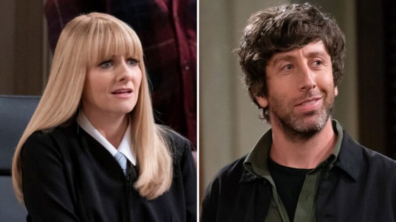 Melissa Rauch and Simon Helberg in the 'Night Court' Season 3 finale