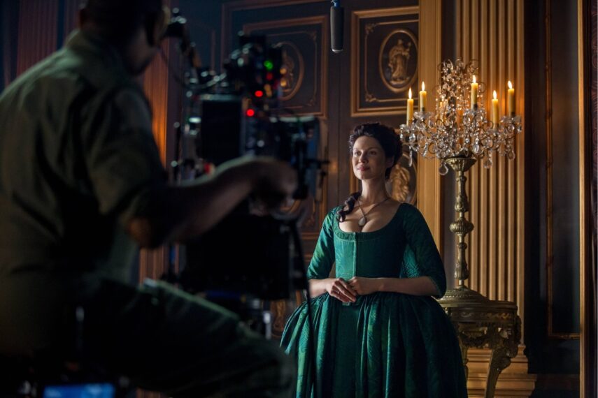 Caitriona Balfe behind the scenes filming 'Outlander's Season 2 episode, 'Faith'