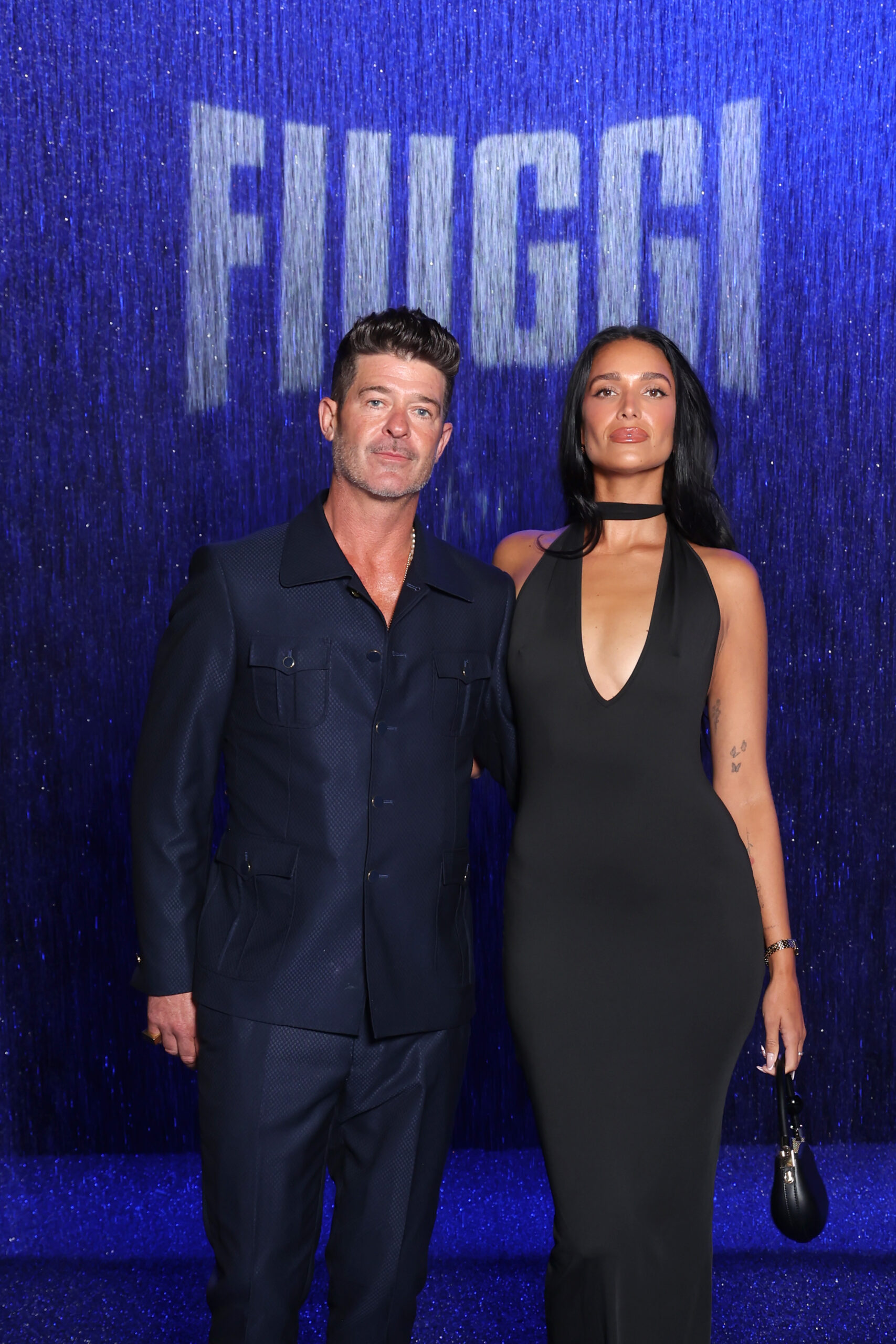 CANNES, FRANCE - MAY 20: Robin Thicke and April Love Geary attend Fiuggi for One drop in Cannes at Palm Beach on May 20, 2025 in Cannes, France.