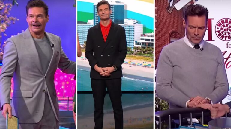 Ryan Seacrest hosting Wheel of Fortune in different outfits that fans say are bad
