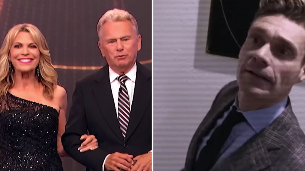 (left) Vanna White and Pat Sajak on Celebrity Wheel of Fortune on May 14, 2025 (right) Ryan Seacrest locked in the dressing room