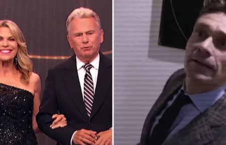 (left) Vanna White and Pat Sajak on Celebrity Wheel of Fortune on May 14, 2025 (right) Ryan Seacrest locked in the dressing room
