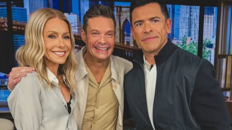 Ryan Seacrest on set of Live with Kelly and Mark with Kelly Ripa and Mark Consuelos on May 14, 2025