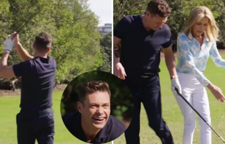 Vanna White giving Ryan Seacrest his first golfing lesson