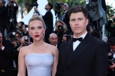 Scarlett Johansson and Colin Jost attend the 'Vie Privée' (A Private Life) red carpet at the 78th annual Cannes Film Festival at Palais des Festivals on May 20, 2025 in Cannes, France.