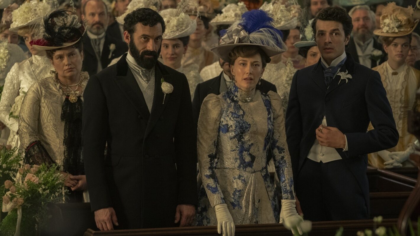 Morgan Spector, Carrie Coon, and Harry Richardson in 'The Gilded Age' Season 3