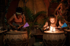 Kamilla Karthigesu and Eva Erickson compete in the fire-making challenge in the 'Survivor' Season 48 finale