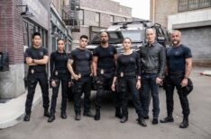 David Lim as Victor Tan, Annie Ilonzeh as Devin Gamble, Niko Pepaj as Miguel Alfaro, Shemar Moore as Daniel “Hondo” Harrelson, Anna Enger Ritch as Zoe Powell, Patrick St. Esprit as Commander Robert Hicks and Jay Harrington as David “Deacon” Kay — 'S.W.A.T.' Series Finale 'Return to Base'