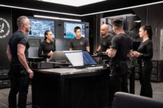 Jay Harrington as David “Deacon” Kay, Annie Ilonzeh as Devin Gamble, David Lim as Victor Tan, Shemar Moore as Daniel “Hondo” Harrelson, Niko Pepaj as Miguel Alfaro, and Anna Enger Ritch as Zoe Powell — 'S.W.A.T.' Series Finale 'Return to Base'