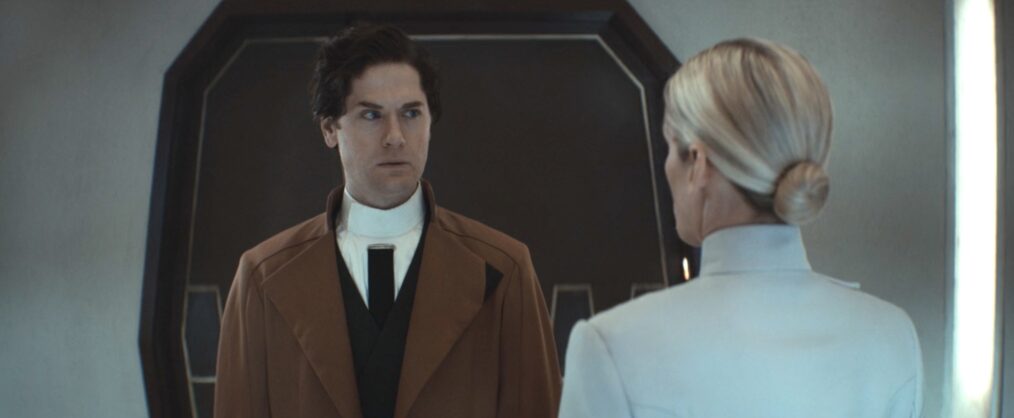 Kyle Soller as Syril Karn and Denise Gough as Dedra Meero in Andor Season 2