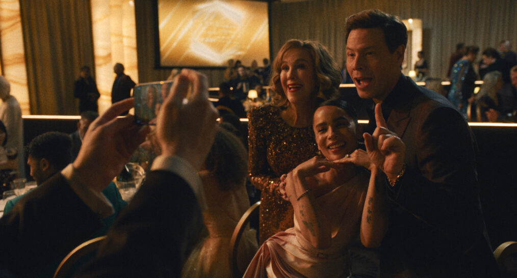 Catherine O'Hara, Zoe Kravitz, and Ike Barinholtz in 'The Studio' Season 1 Episode 8, 'Golden Globes'