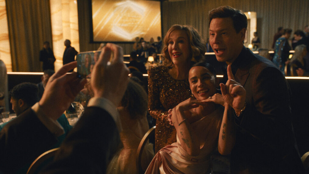 Catherine O'Hara, Zoe Kravitz, and Ike Barinholtz in 'The Studio' Season 1 Episode 8, 'Golden Globes'