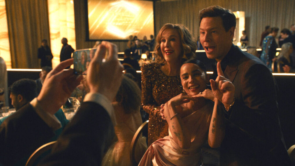 Catherine O'Hara, Zoe Kravitz, and Ike Barinholtz in 'The Studio' Season 1 Episode 8, 'Golden Globes'