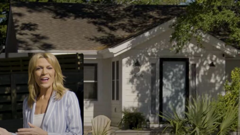 Vanna White standing outside her childhood home, which is featured on the right
