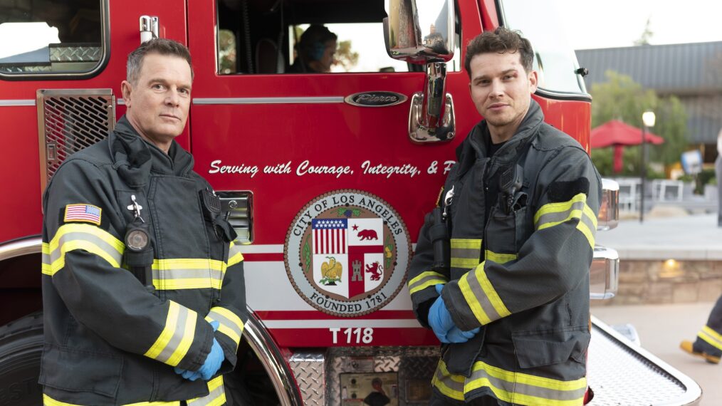 Peter Krause and Oliver Stark — Behind the scenes of '9-1-1' Season 8 Episode 11 'Holy Mother of God'