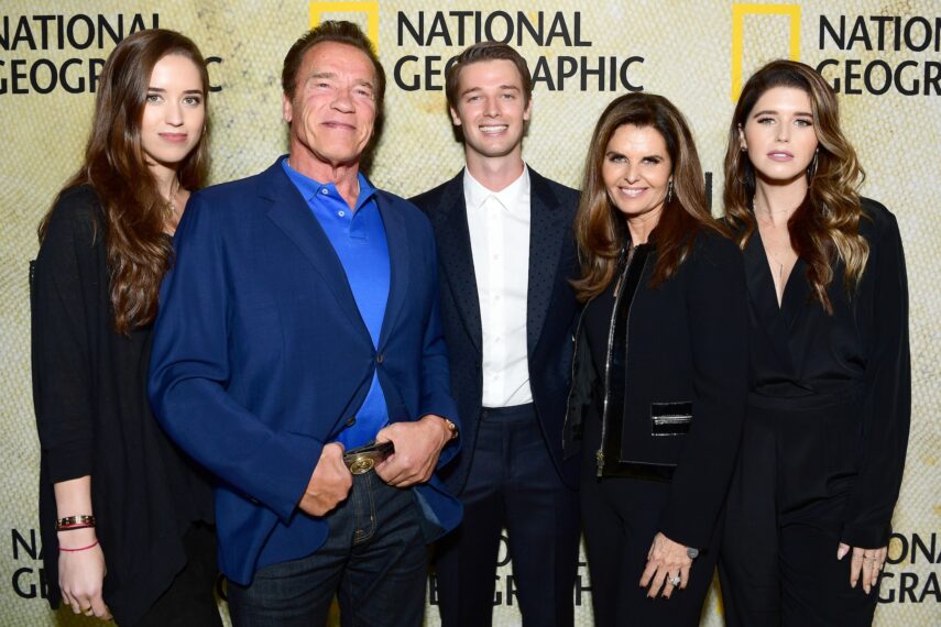 Christina Schwarzenegger, Arnold Schwarzenegger, Patrick Schwarzenegger, Maria Shriver, and Katherine Schwarzenegger attend the premiere of National Geographic's 'The Long Road Home' in Los Angeles, October 2017.