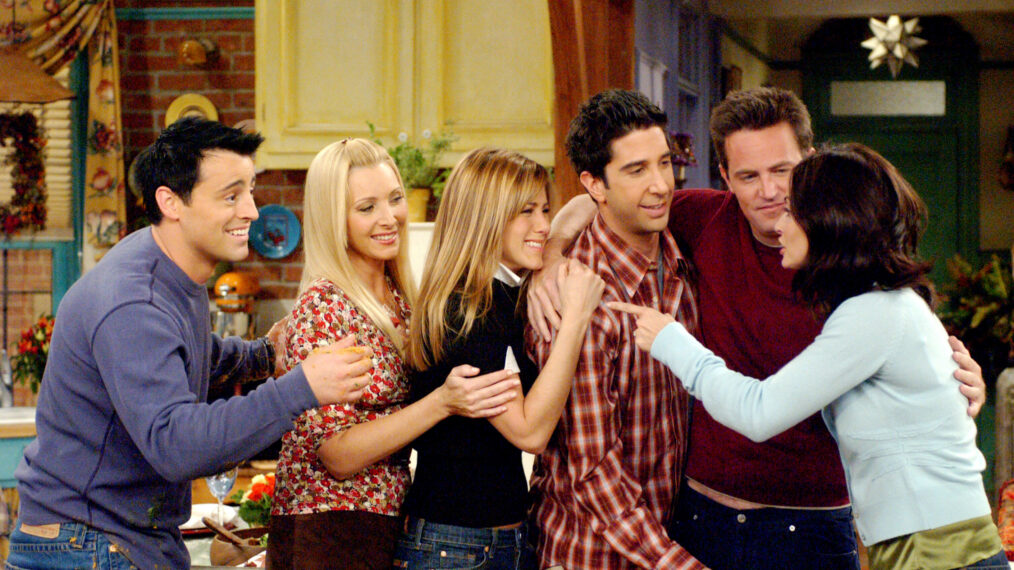 Matt LeBlanc, Lisa Kudrow, Jennifer Aniston, David Schwimmer, Matthew Perry, Courteney Cox in Friends - 'The One With The Late Thanksgiving' - Season 10