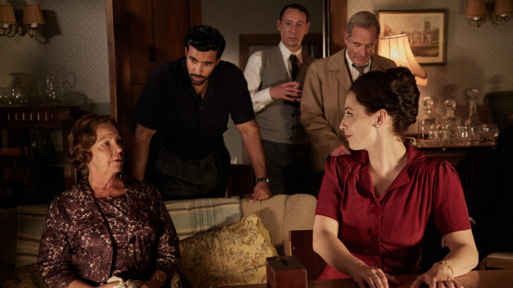 Mrs. C (Tessa Peake-Jones), Alphy Kottaram (Rishi Nair), Leonard Finch (Al Weaver), Geordie Keating (Robson Green), Meg Grey (Christie Russell-Brown) in 'Grantchester' Season 10 Episode 2