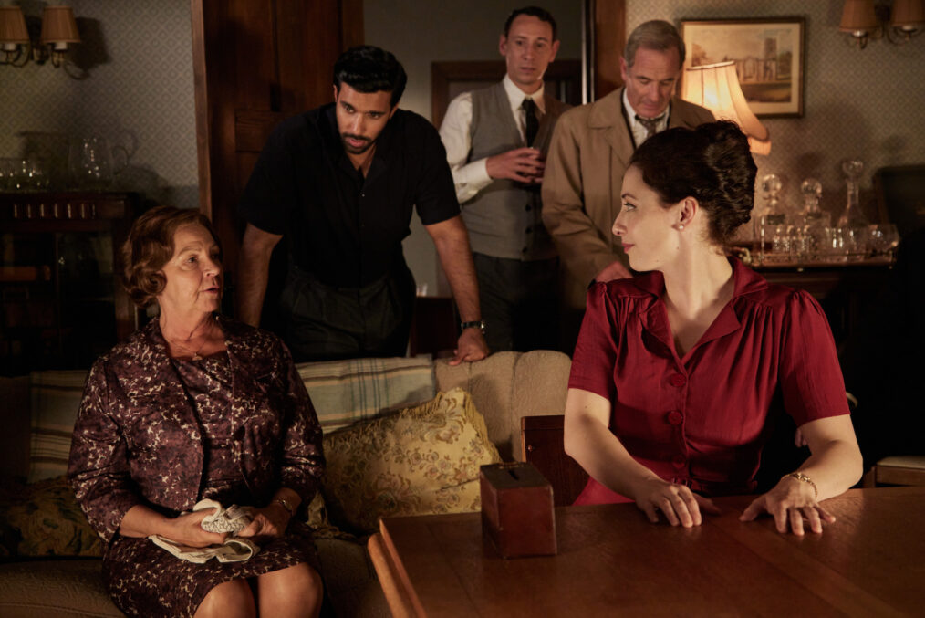 Mrs. C (Tessa Peake-Jones), Alphy Kottaram (Rishi Nair), Leonard Finch (Al Weaver), Geordie Keating (Robson Green), Meg Grey (Christie Russell-Brown) in 'Grantchester' Season 10 Episode 2