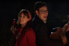 Zooey Deschanel and Nelson Franklin as Jess and Robby in New Girl