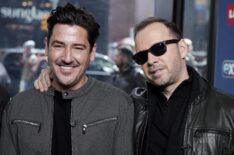 Jonathan Knight and Donnie Wahlberg visit 'Extra' at The Levi's Store Times Square in New York City in March 2019.
