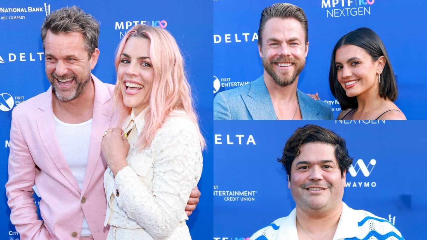 Joshua Jackson, Busy Philipps, Derek Hough, Hayley Erbert, and Harvey Guillén attend MPTF's NextGen Annual Summer Party at The Aster In June 2025 in Los Angeles, California