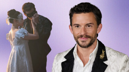 Benedict and Sophie in 'Bridgerton' Season 4 (L) and Jonathan Bailey (R)