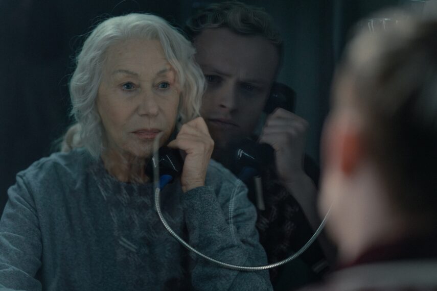 L-R Helen Mirren as Maeve Harrigan and Anson Boon as Eddie Harrigan in MOBLAND, episode 10, season 1, Streaming on Paramount+ 2025. Photo Credit: Luke Varley/Paramount+