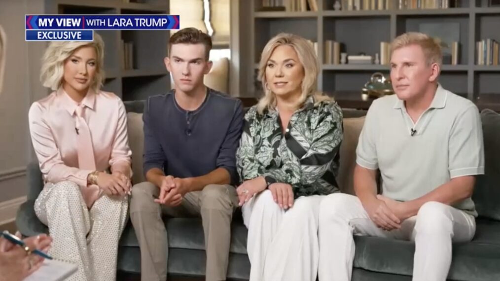 Savannah Chrisley, Grayson Chrisley, Julie Chrisley, and Todd Chrisley on Fox News' 'My View with Lara Trump,' June 2025.
