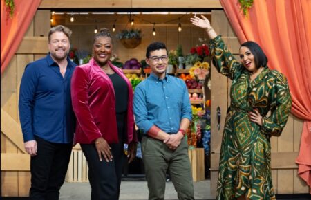 The judges and host of The Great American Recipe - Tim Hollingsworth, Tiffany Derry, Francis Lam, and Alejandra Ramos