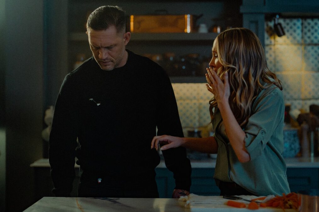 L-R Tom Hardy as Harry Da Souza and Joanne Froggatt as Jan Da Souza in MOBLAND, episode 10, season 1, Streaming on Paramount+ 2025. Photo Credit: Luke Varley/Paramount+
