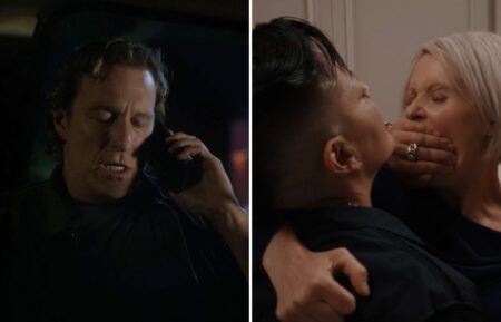 John Corbett as Aidan in 'And Just Like That' Season 3; Sara Ramirez as Che and Cynthia Nixon as Miranda in 'And Just Like That' Season 1