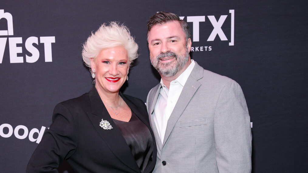 Anne Burrell and Stuart Claxton attend as City Harvest Presents The 2025 Gala: Carnaval at Cipriani 42nd Street on April 22, 2025 in New York City.