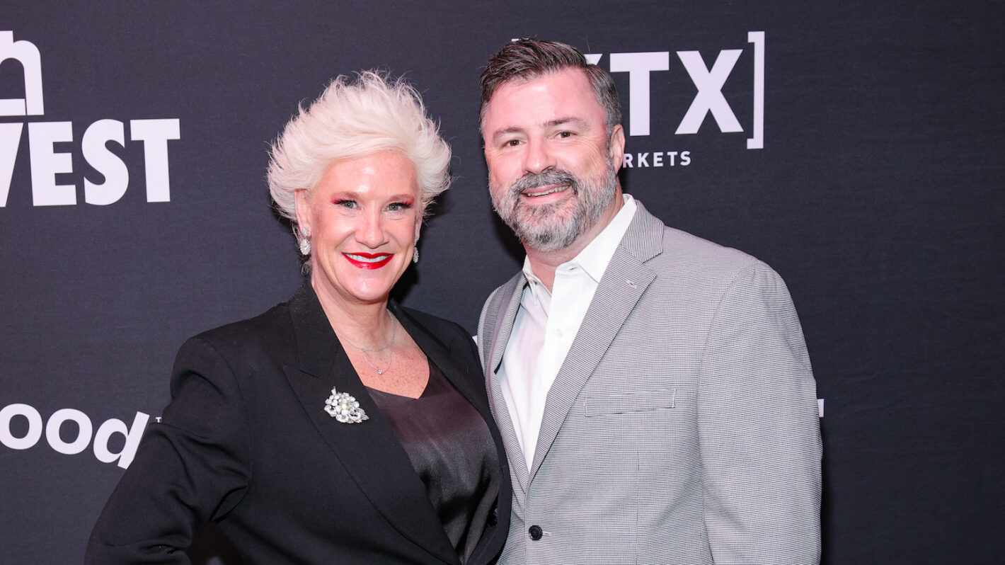 Anne Burrell and Stuart Claxton attend as City Harvest Presents The 2025 Gala: Carnaval at Cipriani 42nd Street on April 22, 2025 in New York City.