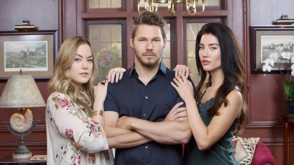 Annika Noelle, Scott Clifton, Jacqueline MacInnes Wood on the set of 'The Bold and the Beautiful'