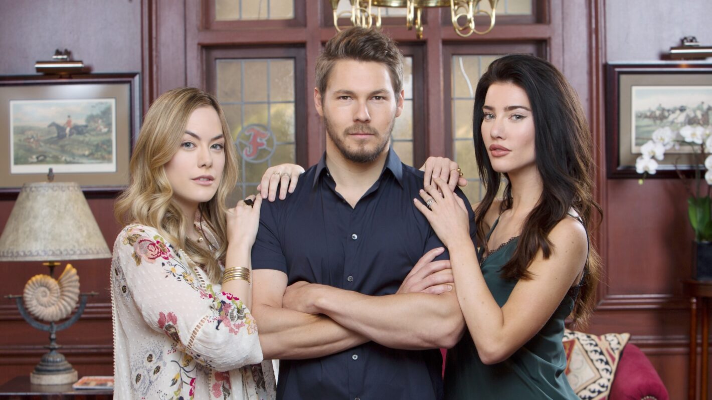 Annika Noelle, Scott Clifton, Jacqueline MacInnes Wood on the set of 'The Bold and the Beautiful'