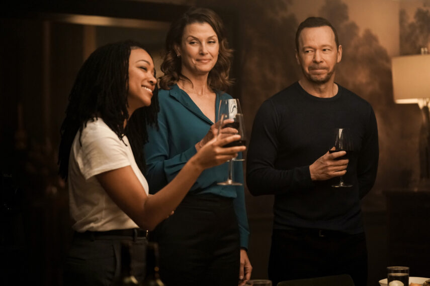Sonequa Martin-Green as Lena Silver, Bridget Moynahan as Erin Reagan Boyle, and Donnie Wahlberg as Danny Reagan in 'Boston Blue' Season 1 Episode 1