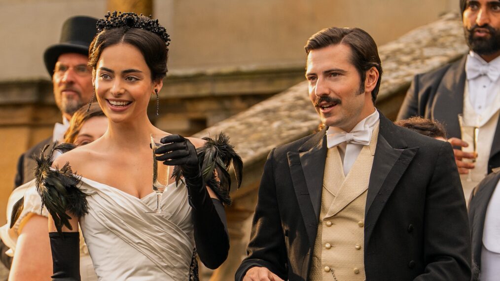 Jacob Ifan as Hector Robinson and Aubri Irag as Lizzy Elmsworth in 'The Buccaneers' Season 2