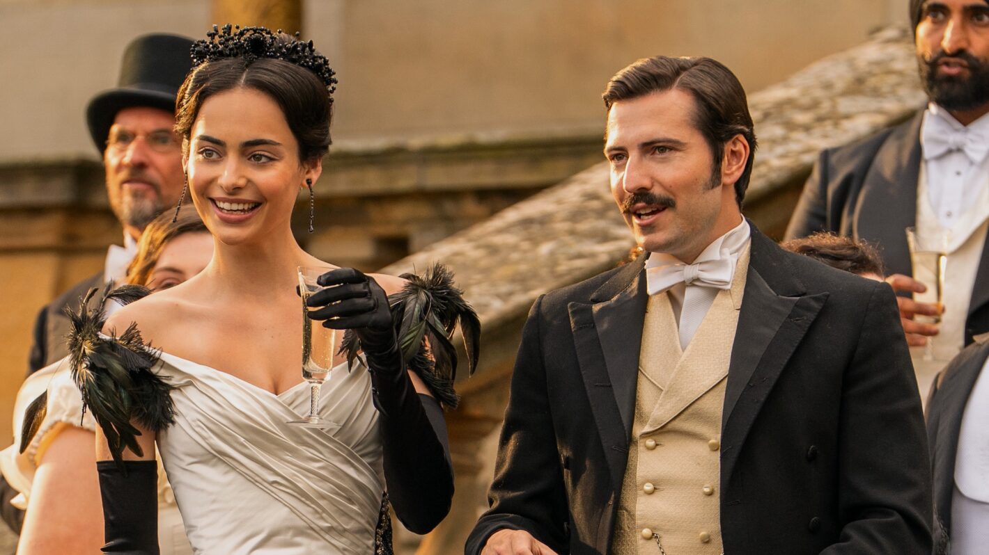 Jacob Ifan as Hector Robinson and Aubri Irag as Lizzy Elmsworth in 'The Buccaneers' Season 2