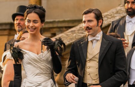 Jacob Ifan as Hector Robinson and Aubri Irag as Lizzy Elmsworth in 'The Buccaneers' Season 2