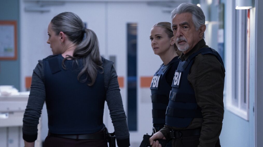 Paget Brewster as Emily Prentiss, A.J. Cook as Jennifer ‘JJ’ Jareau and Joe Mantegna as David Rossi — 'Criminal Minds: Evolution' Season 18 Episode 9 'Col1ateRal'